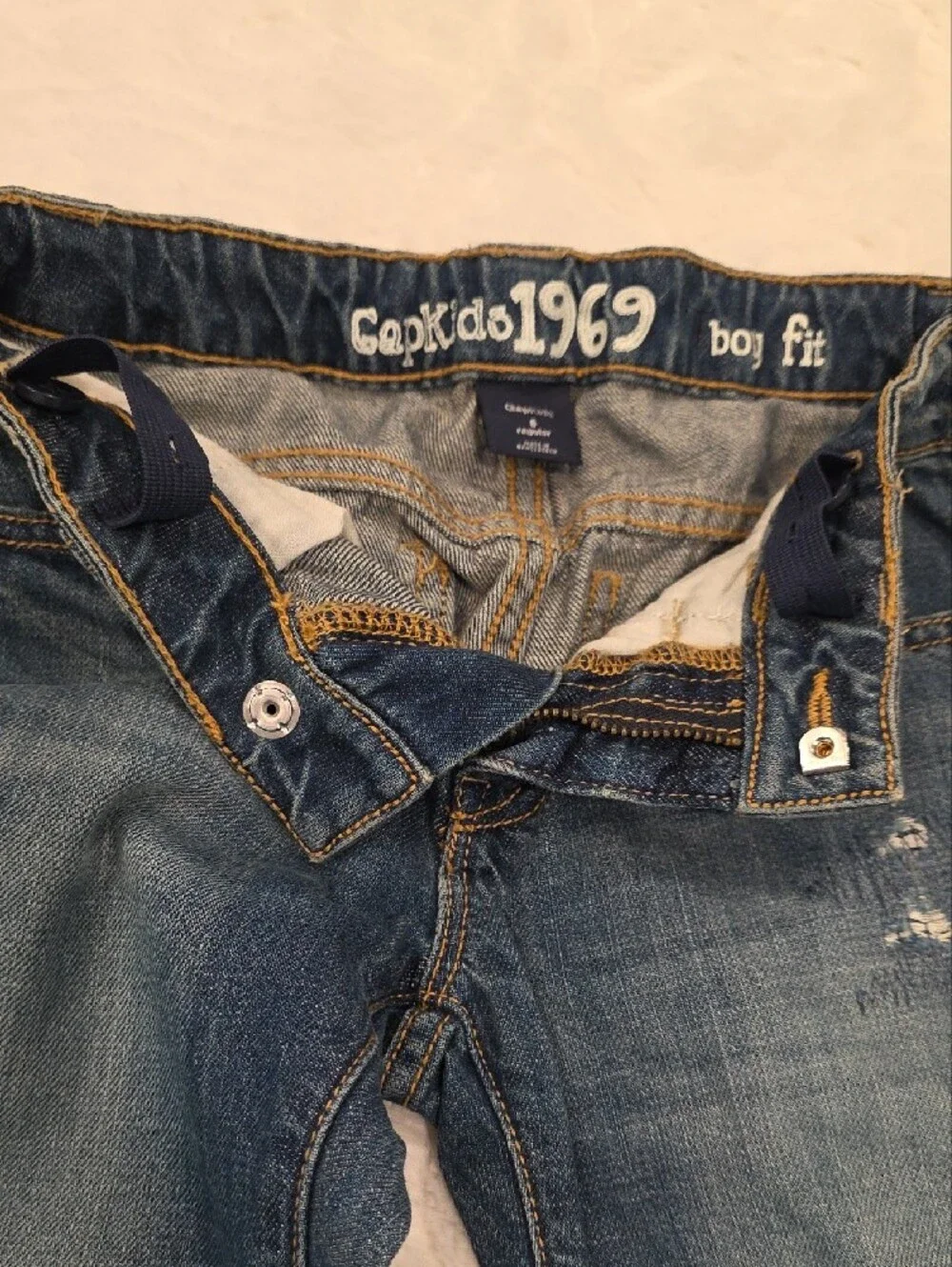 GAP Boyfriend Jeans in Medium Blue Distressed Wash